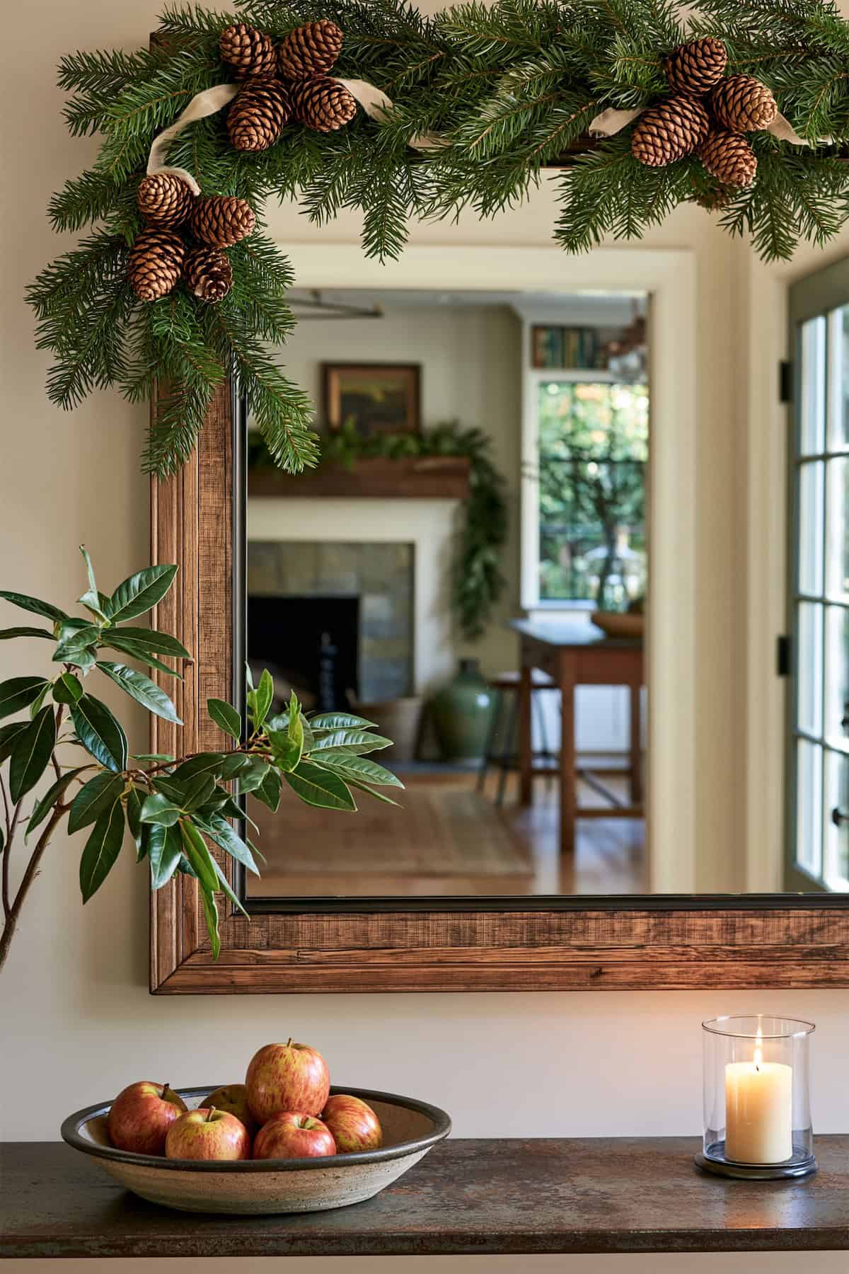 Pinecone Clusters Atop a Christmas Mirror