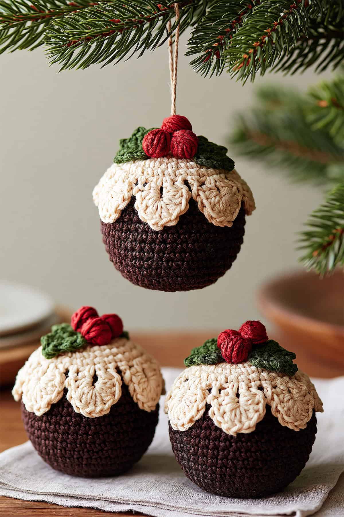 Christmas Pudding Crochet Baubles