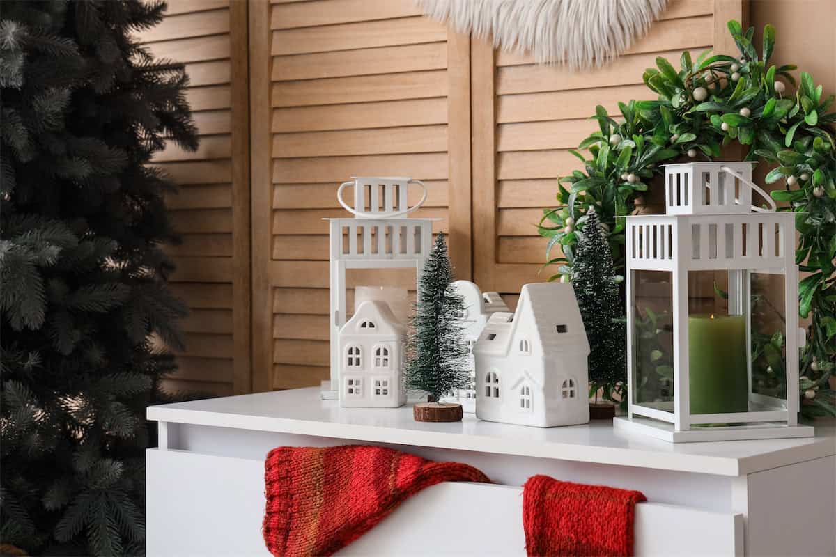A Christmas Village on the Entry Table