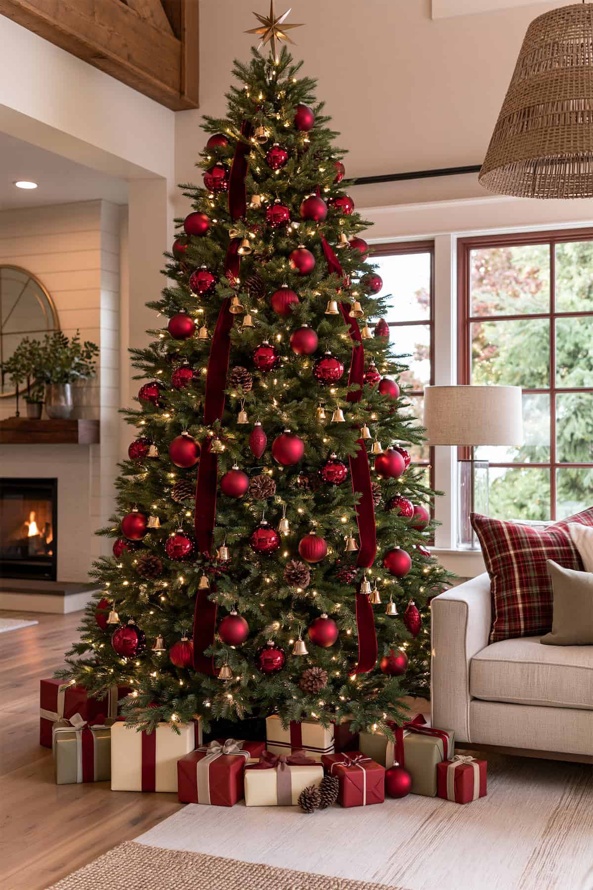 Red Velvet Ribbons on the Christmas Tree