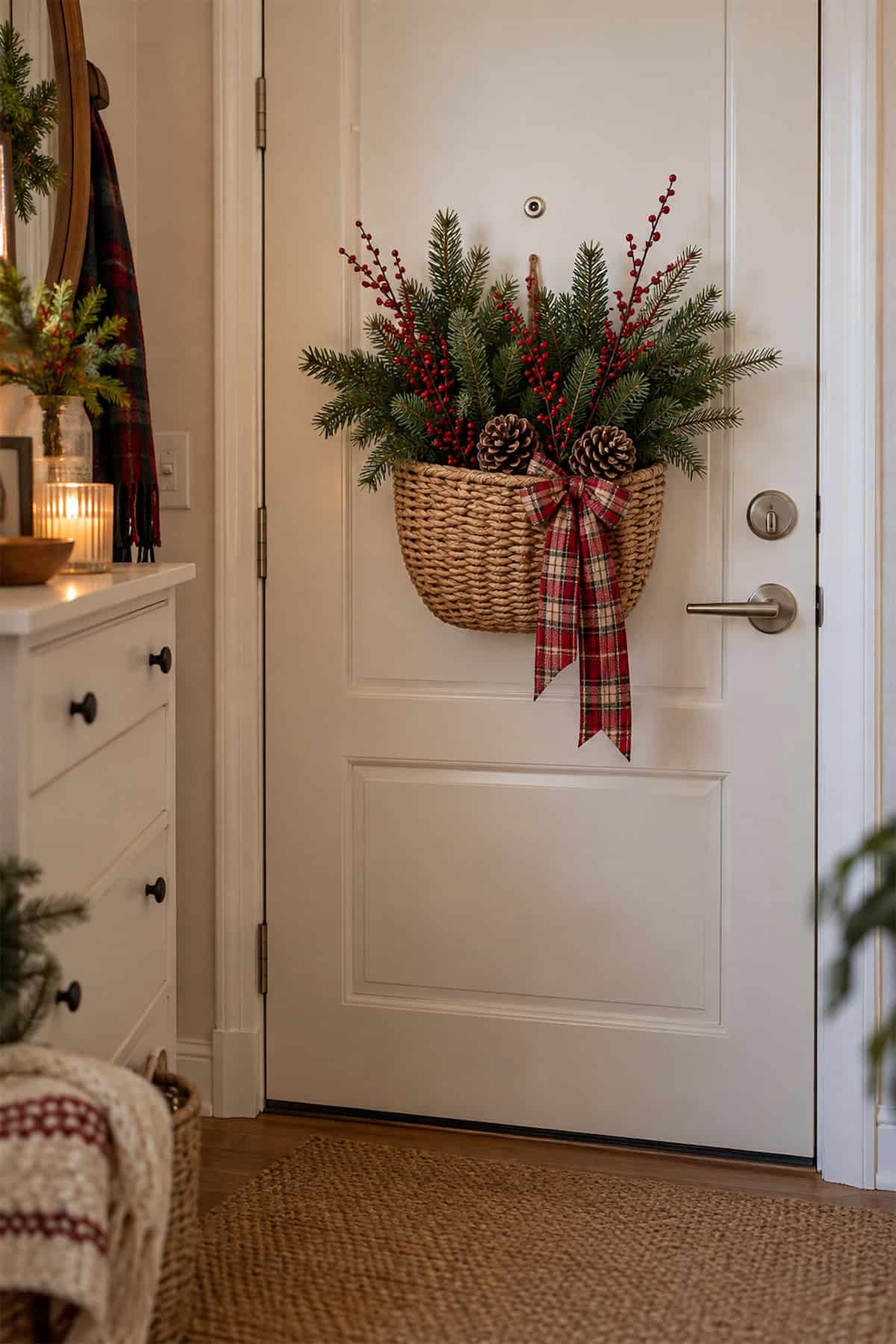 Christmas Greenery in a Door Basket