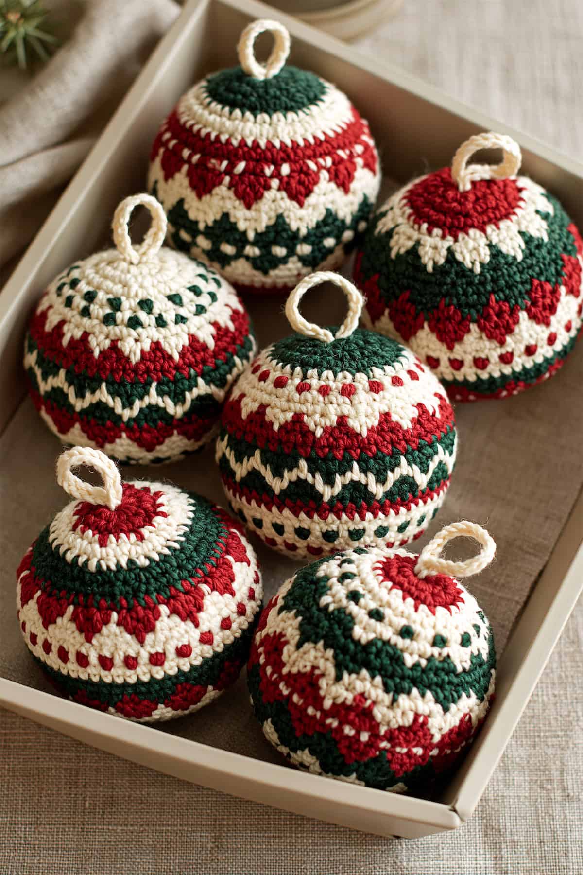 Fair Isle Baubles in Christmas Colors