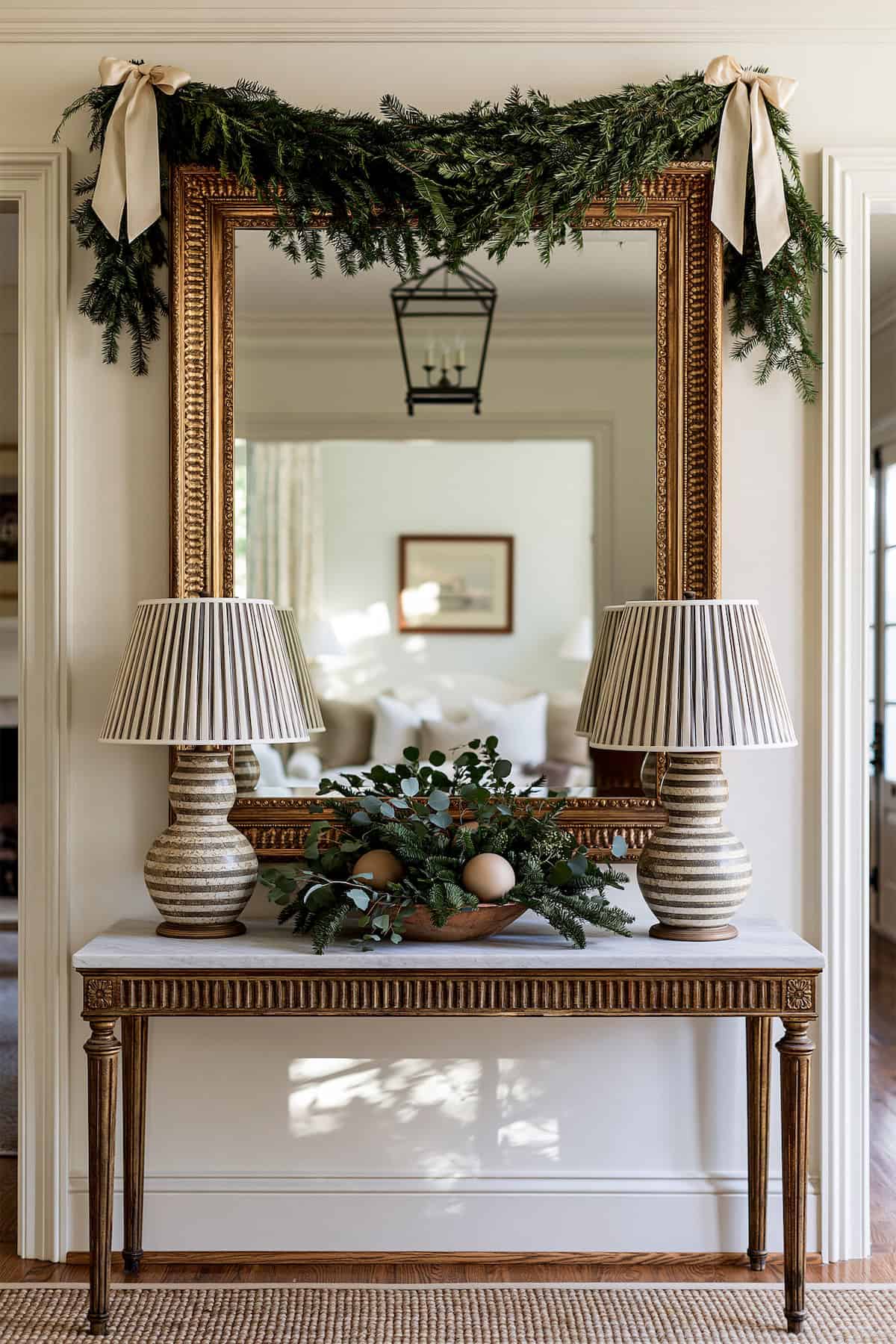 Evergreen Swag on a Gold Mirror
