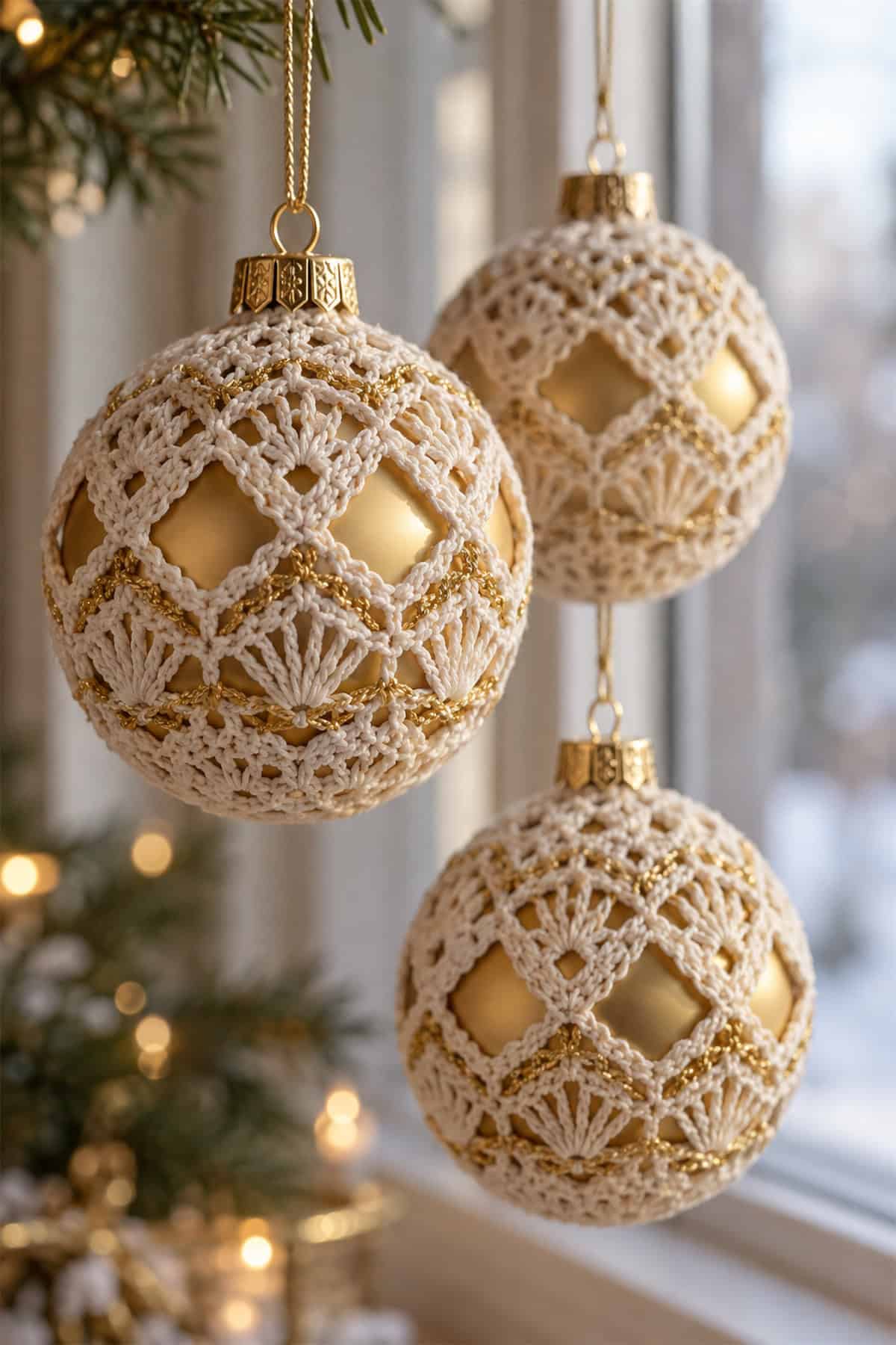 Gold-Laced Crochet Baubles