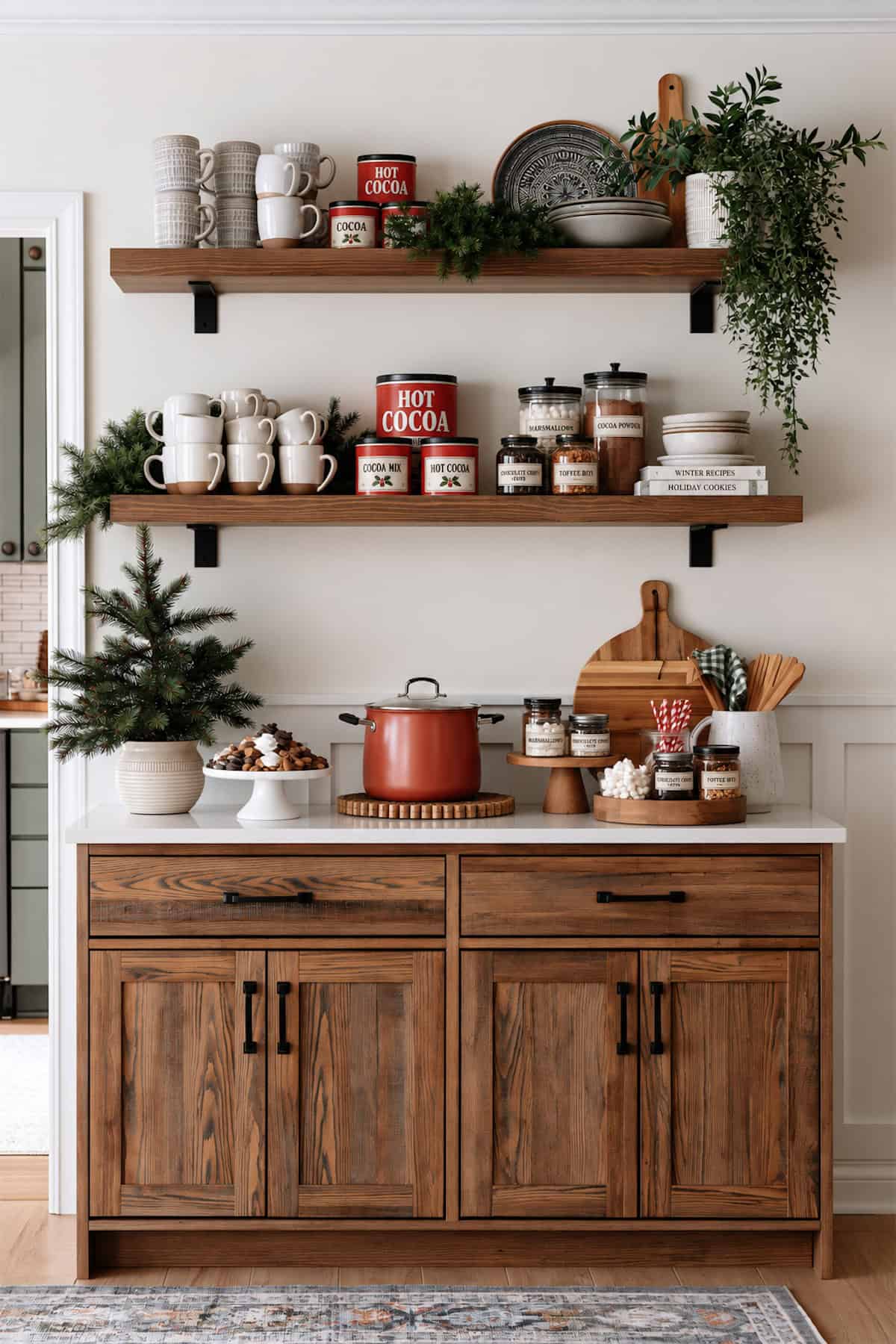 Open Shelves Above the Cocoa Station