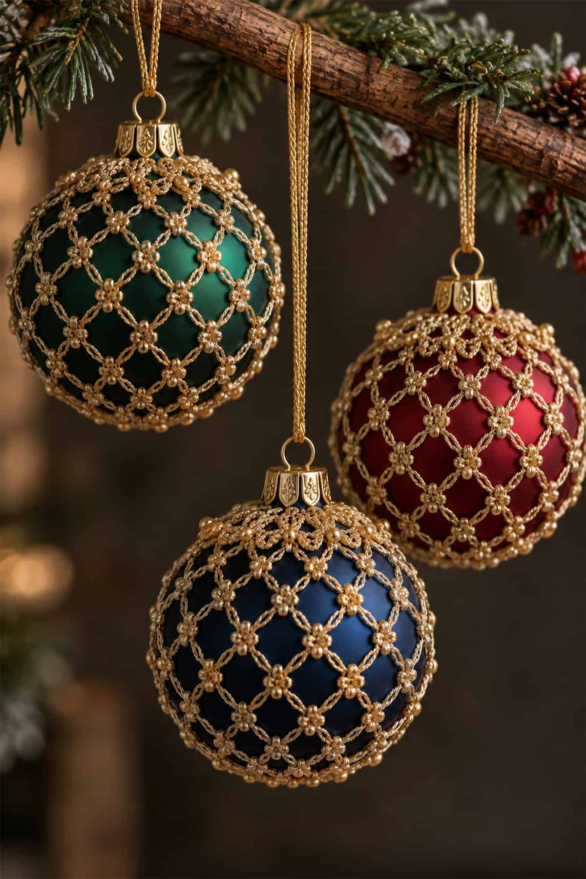 Gold Mesh Crochet Baubles