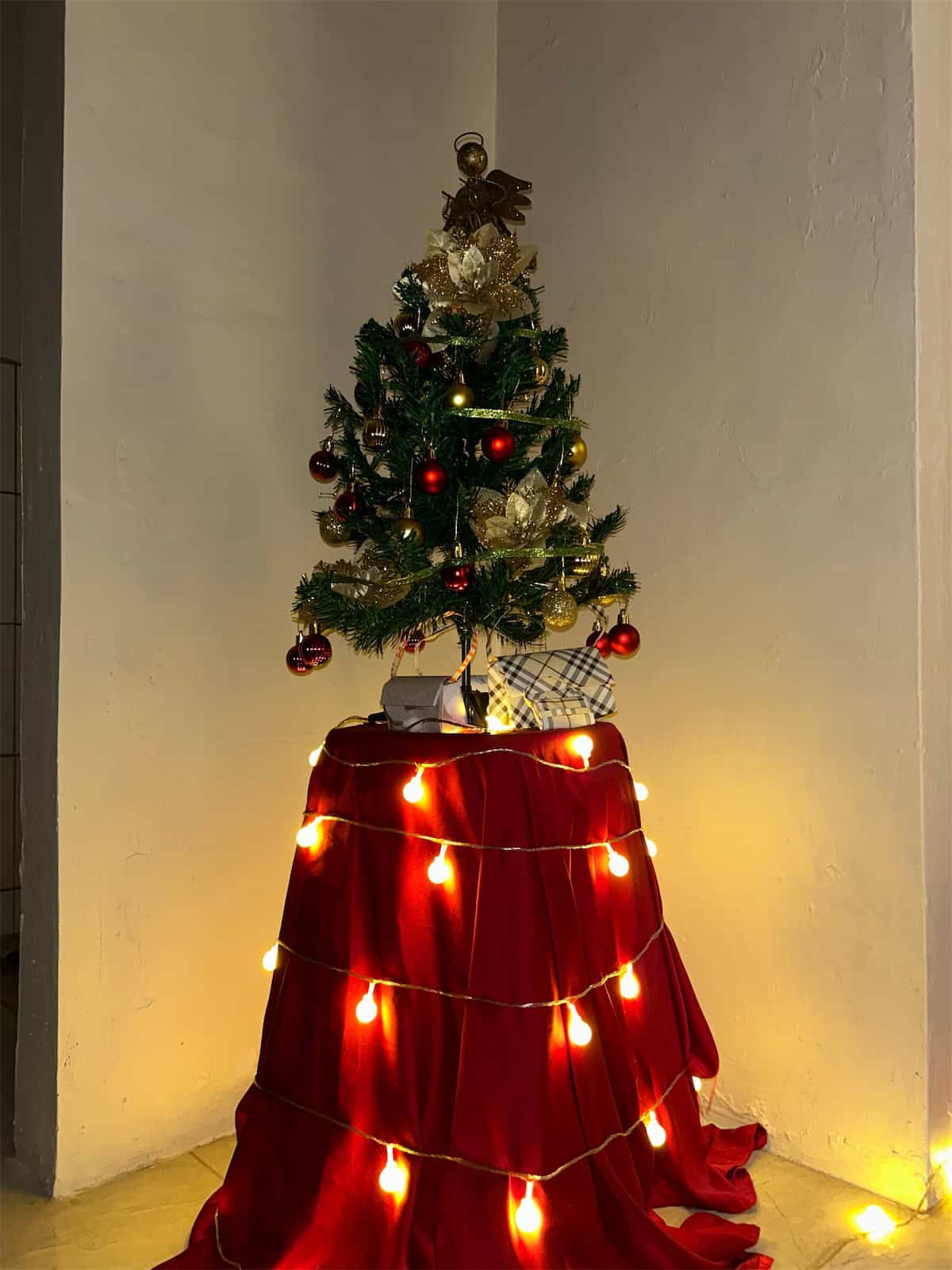 A Mini Tree Above Red Velvet