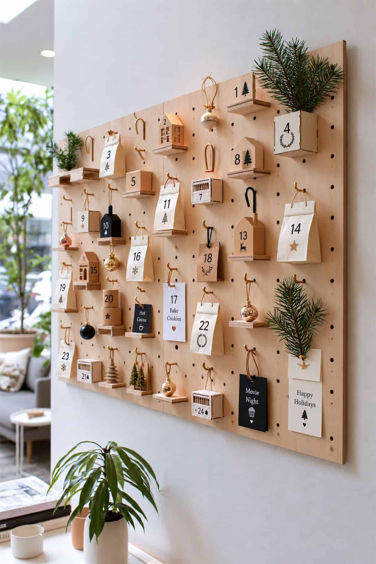 Pegboard Advent Calendar With Tiny Shelves