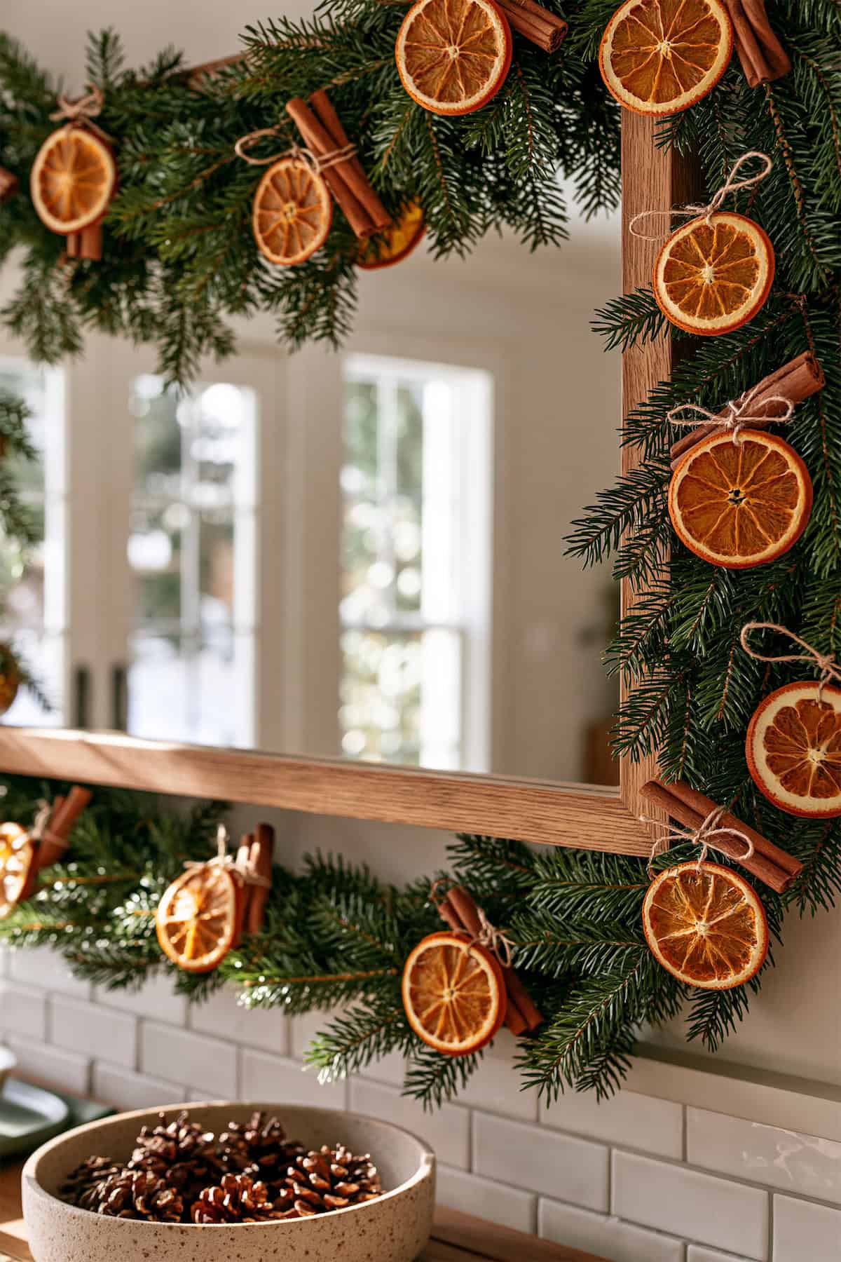 Dried Orange Garland Around the Mirror