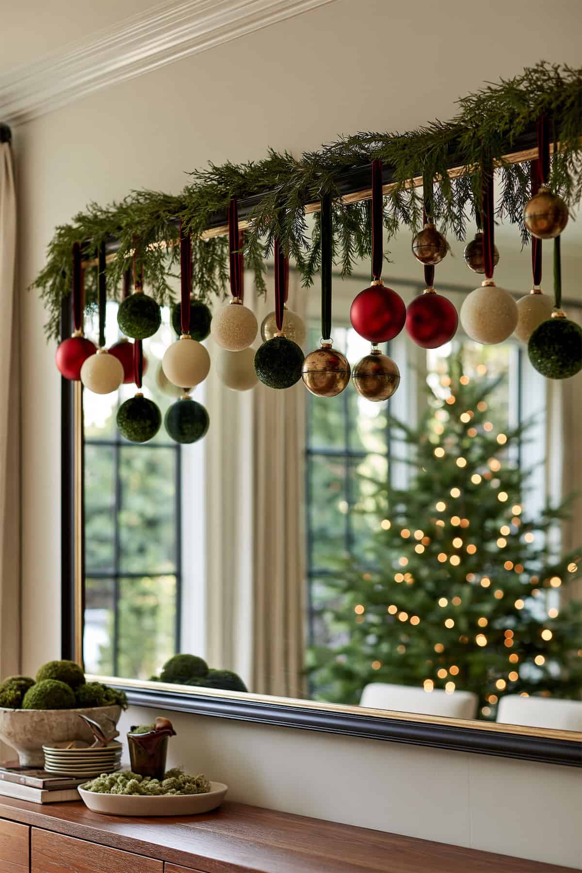 Ornaments Above a Christmas Mirror