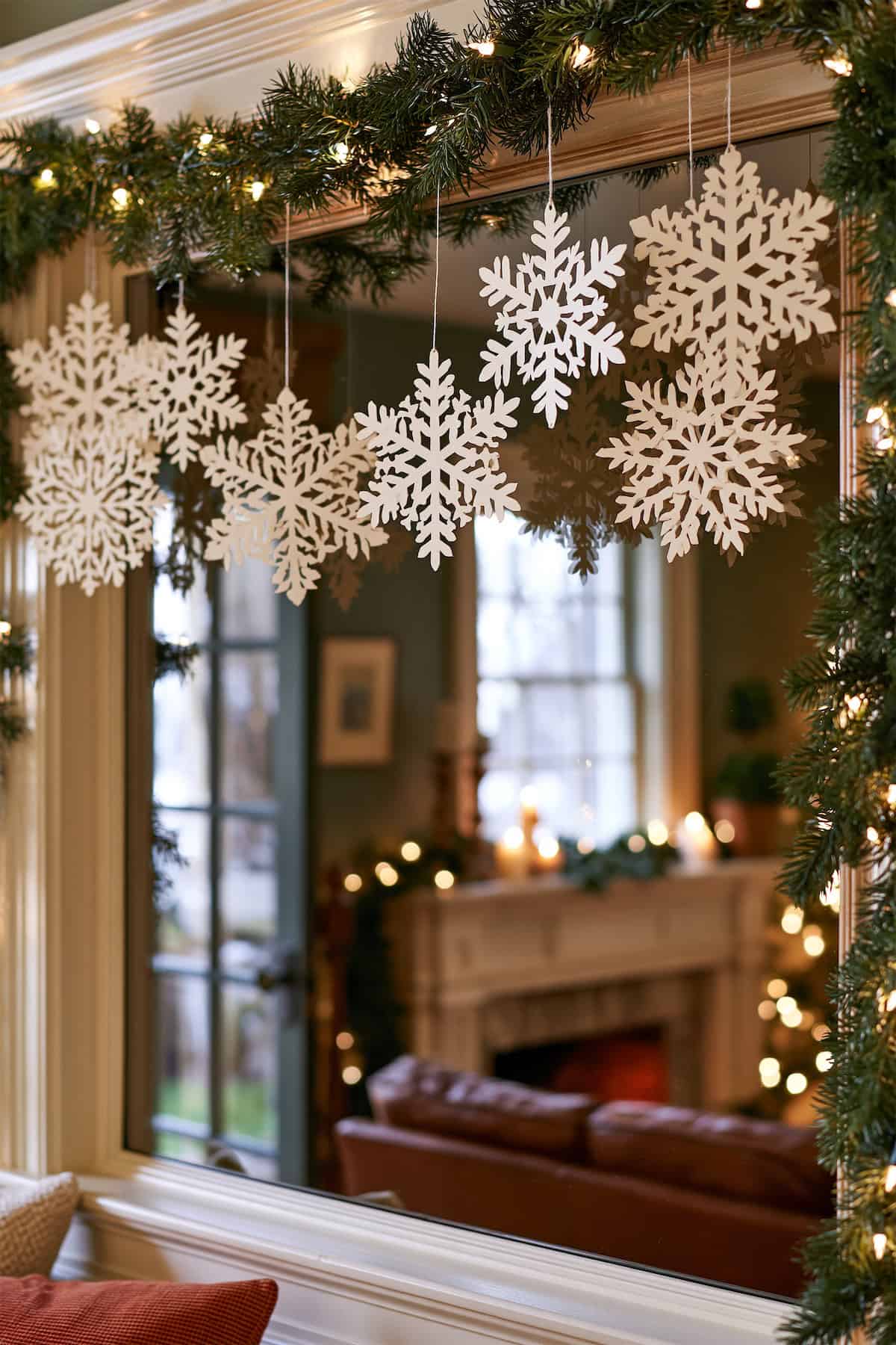 Snowflakes Across a Christmas Mirror