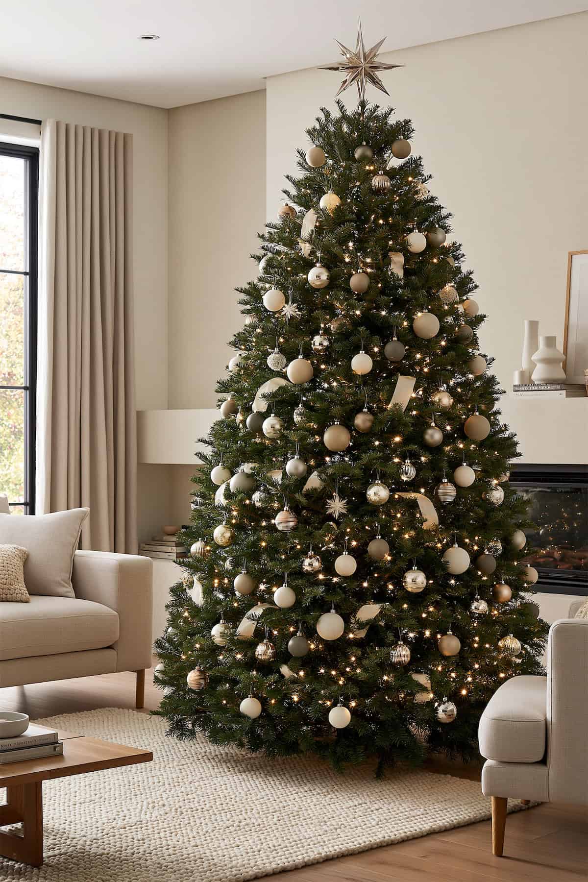 Oversized Baubles on a Neutral Christmas Tree