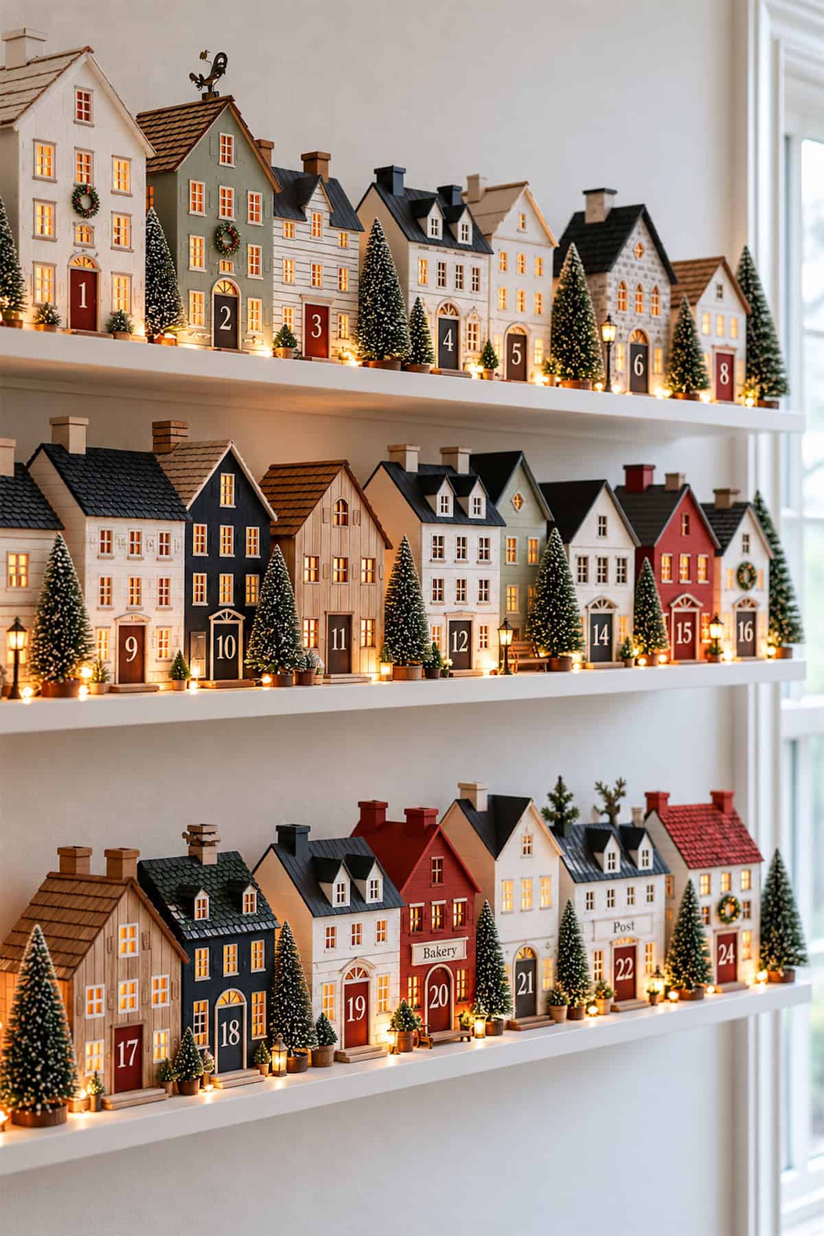 Advent House Rows on Shelves