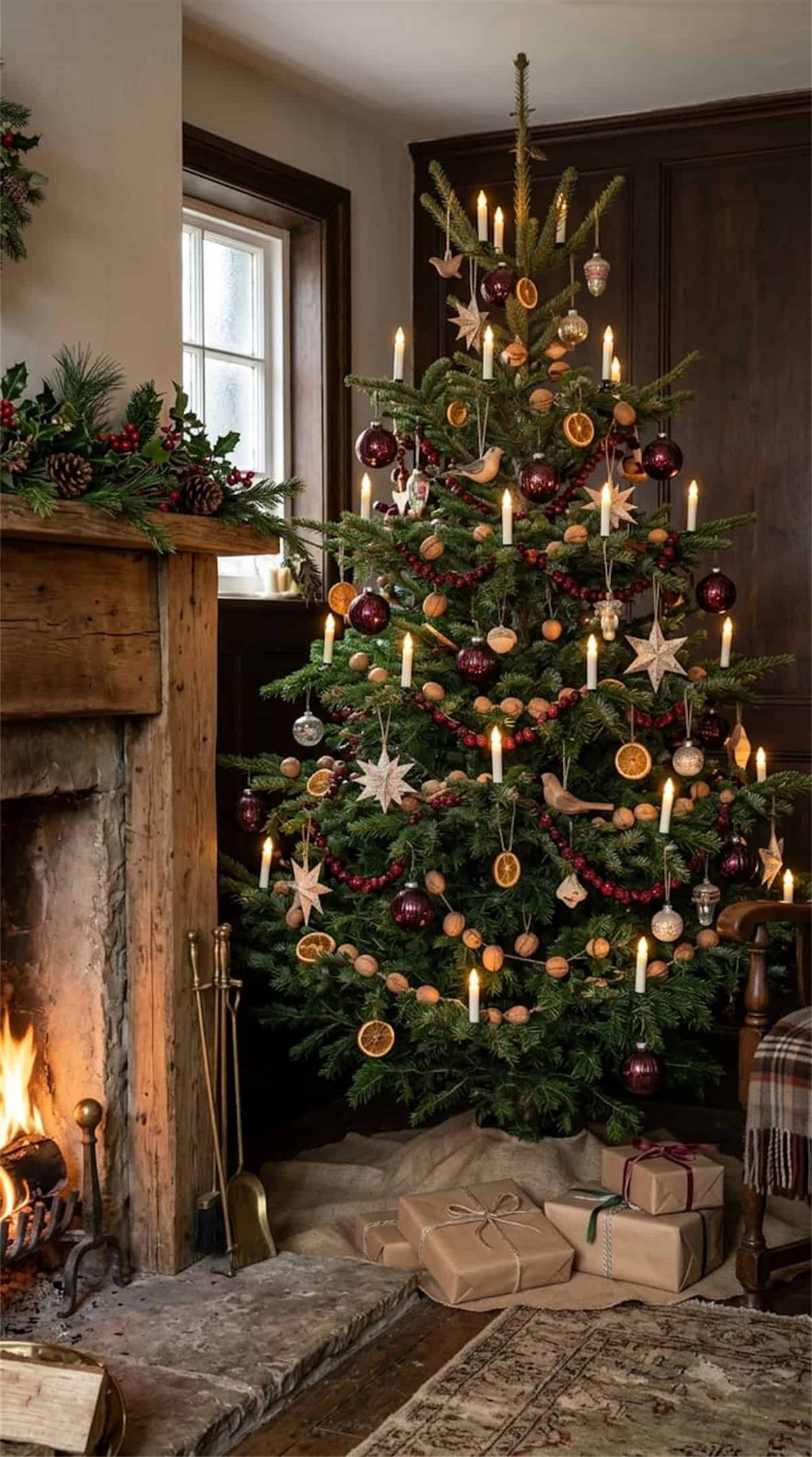 Candlelit Christmas Tree with Dried Oranges