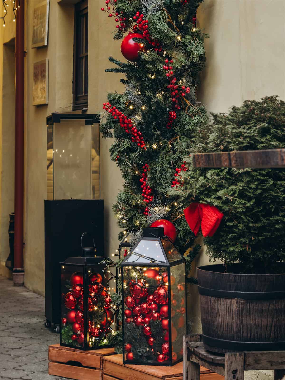 Christmas Lanterns Full of Red Ornaments