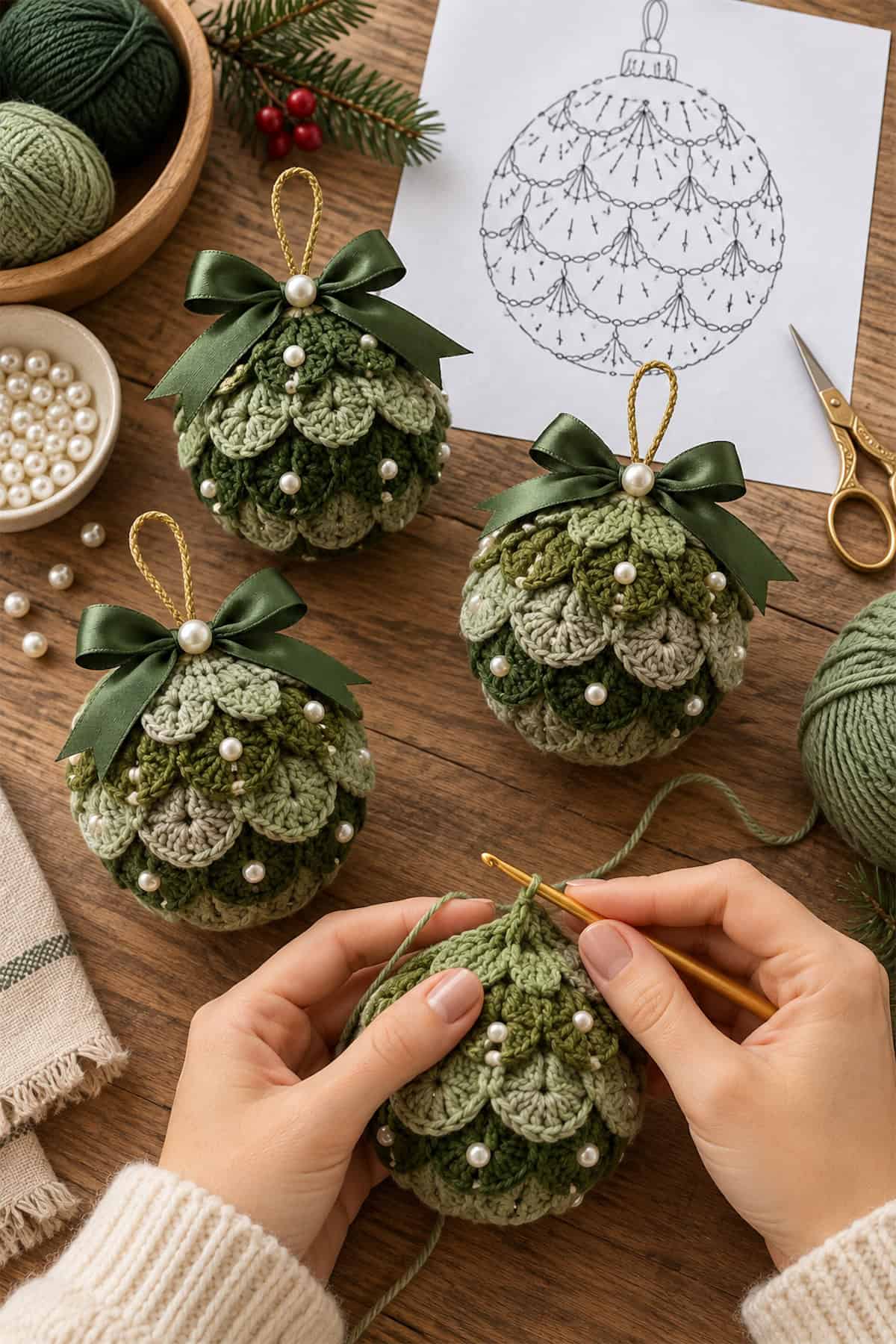 Pearl-Trimmed Scallop Baubles