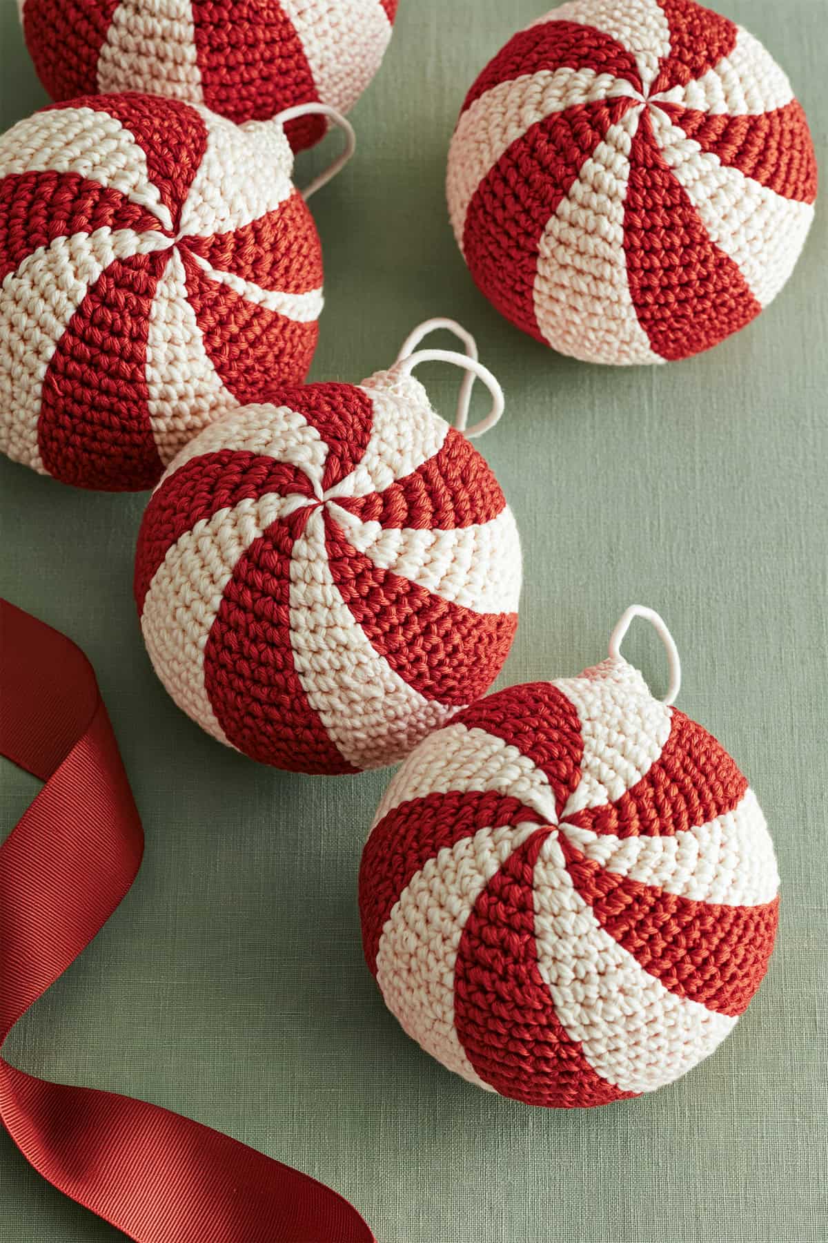Peppermint Swirl Crochet Baubles