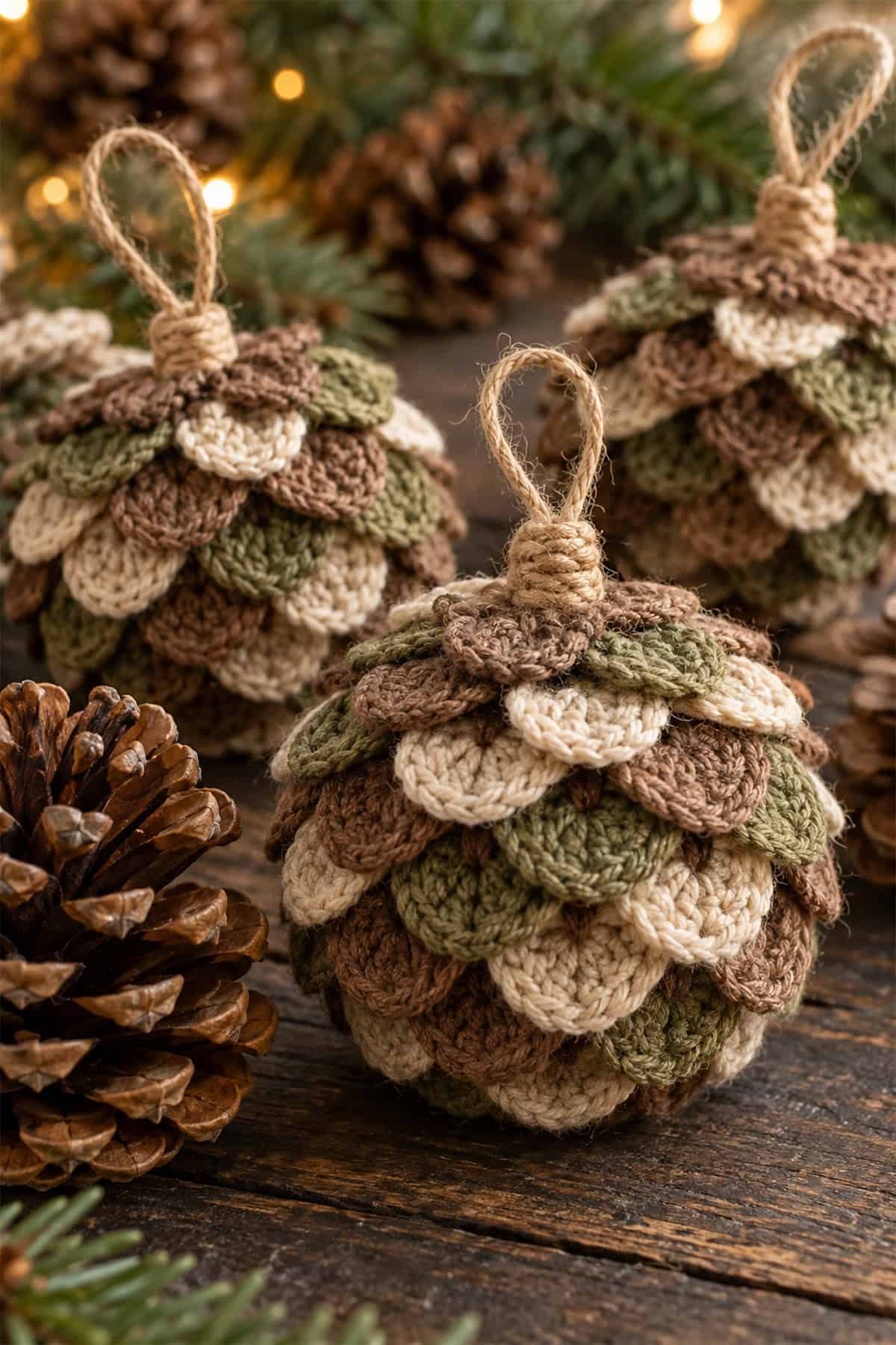 Pinecone-Scale Crochet Baubles