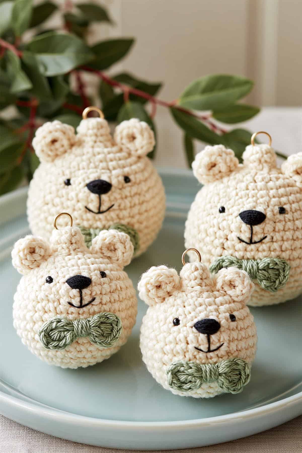 Polar Bear Baubles with Green Bows