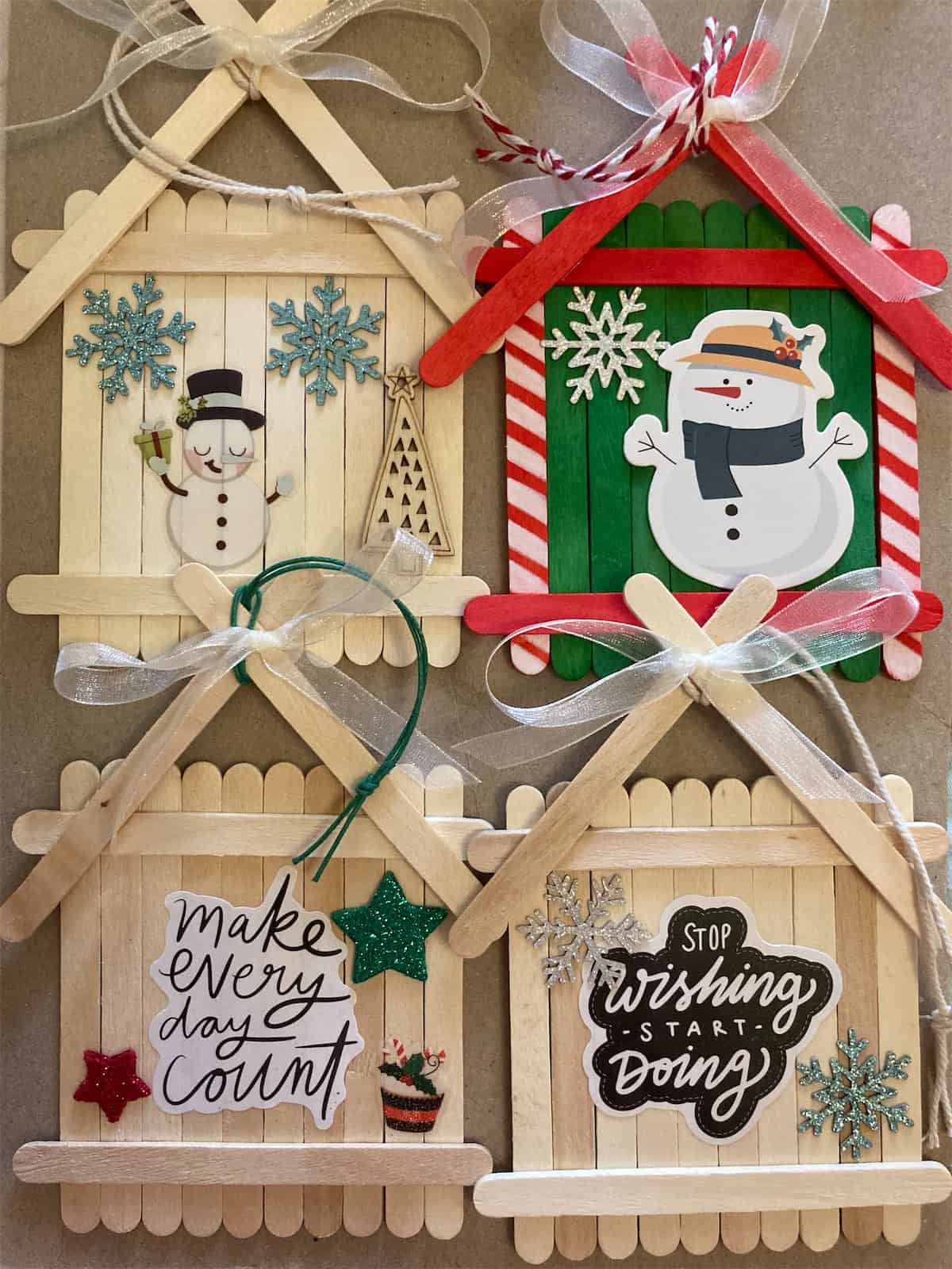Popsicle Stick Christmas House Ornaments
