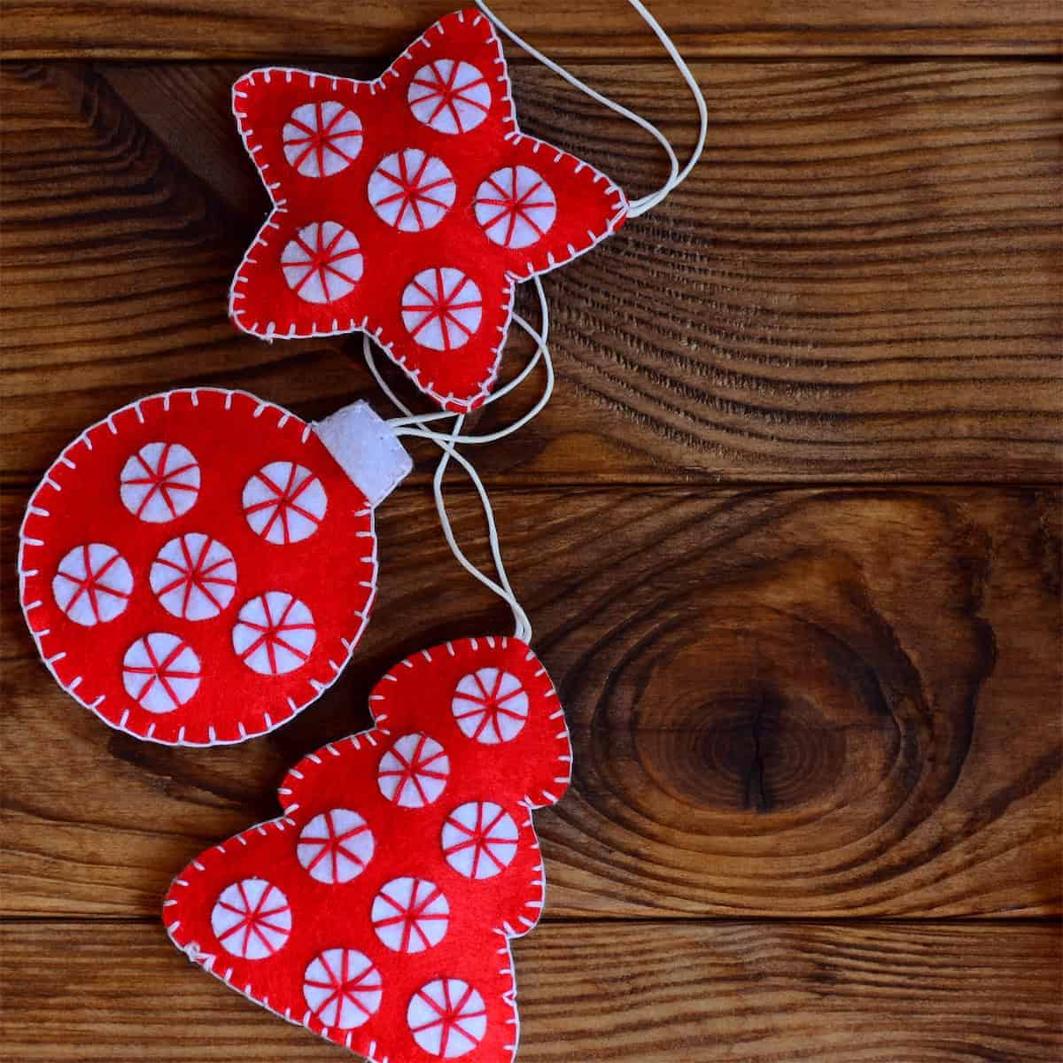 Red Felt star, Christmas tree and ball