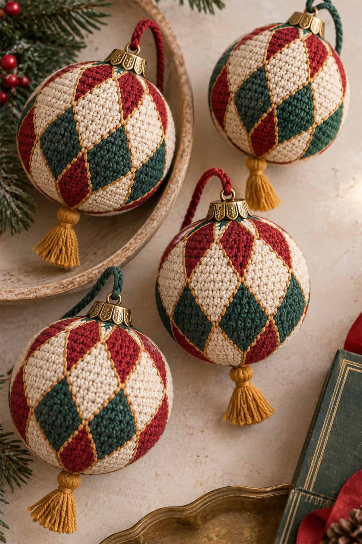 Harlequin Crochet Baubles