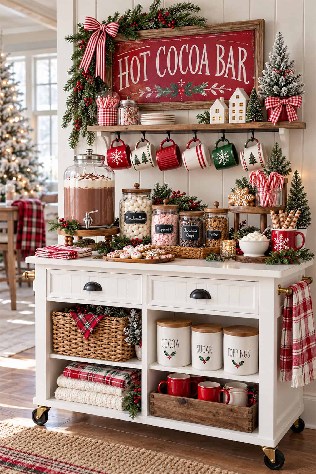 A Rolling Cocoa Cart with Mug Storage