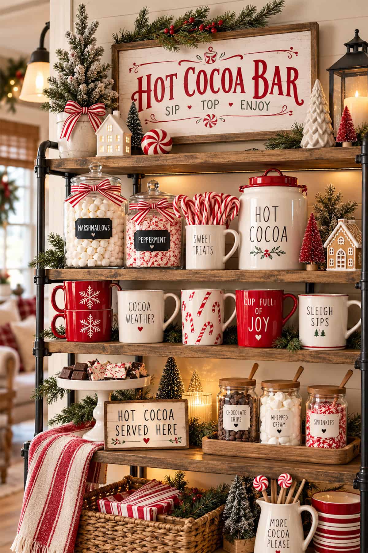 Mug Rows on Tall Cocoa Shelves