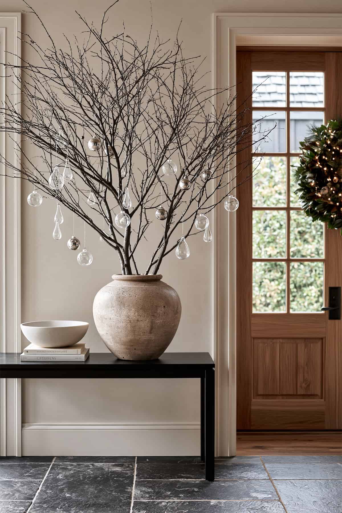 Glass Ornaments on Winter Branches