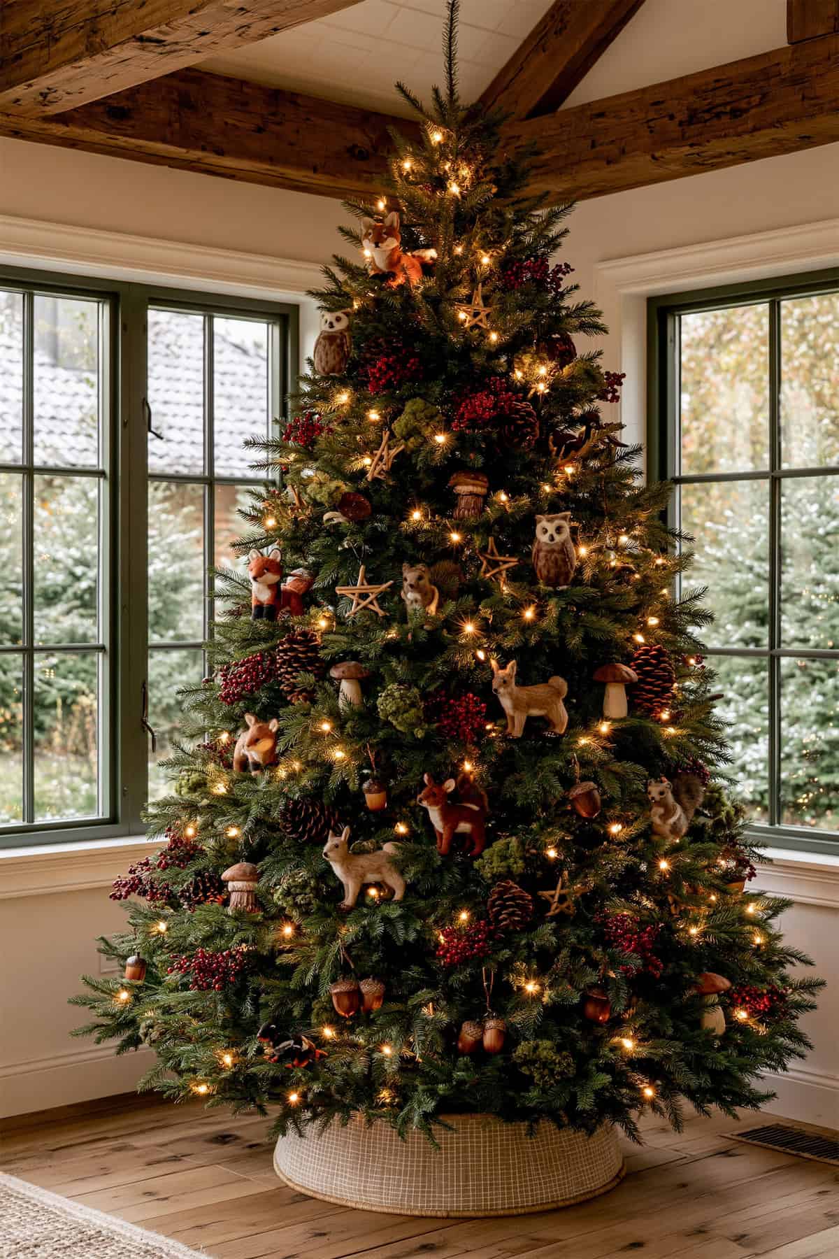 Forest Animals Among Christmas Tree Branches