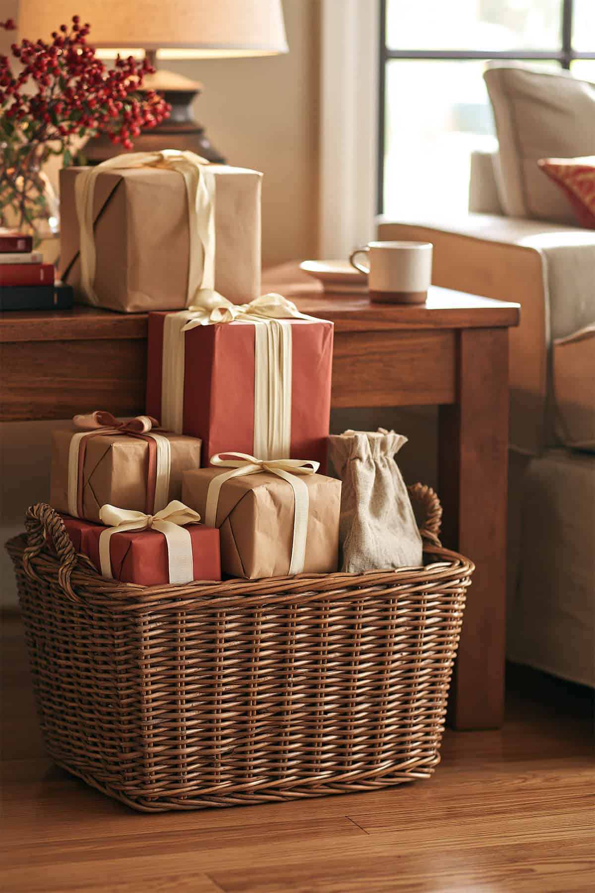 Corral Christmas Gifts in a Basket