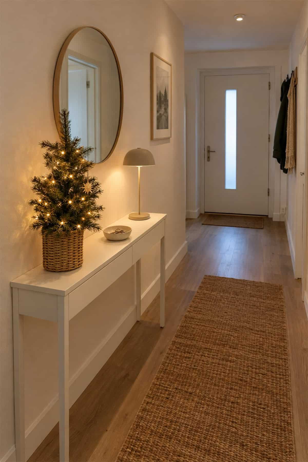 A Basket Tree on a Small Christmas Console