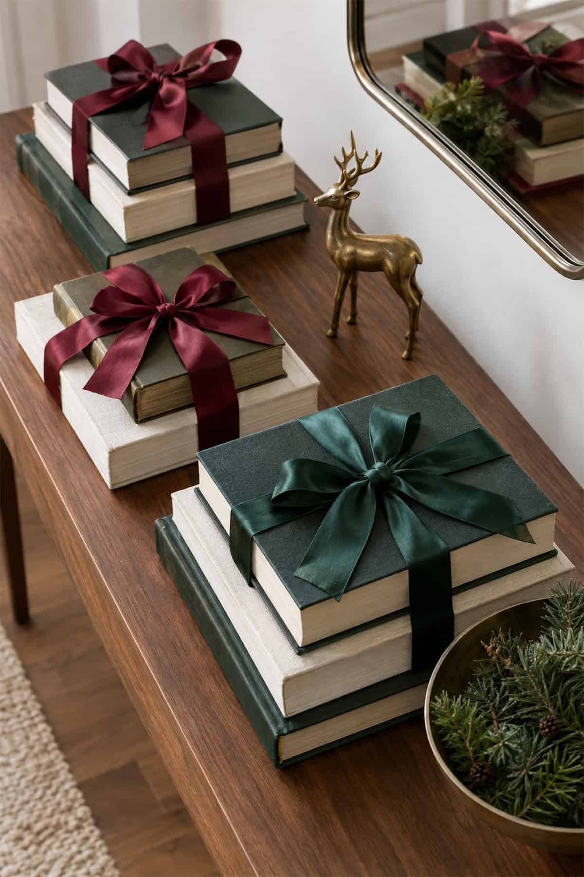 Ribbon-Tied Books at the Christmas Entry Console