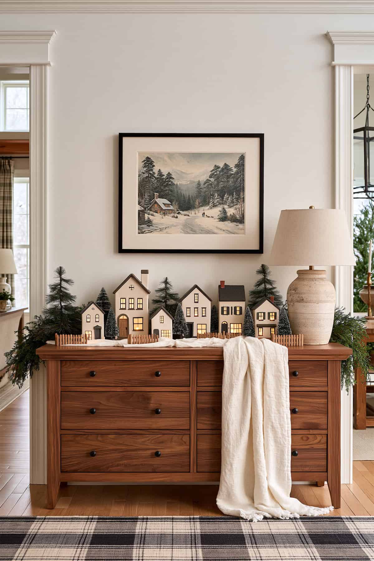 A Christmas Village Across the Entry Table