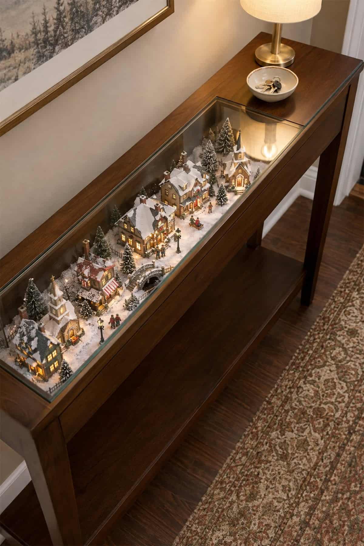 A Glass-Top Christmas Village Entry Table