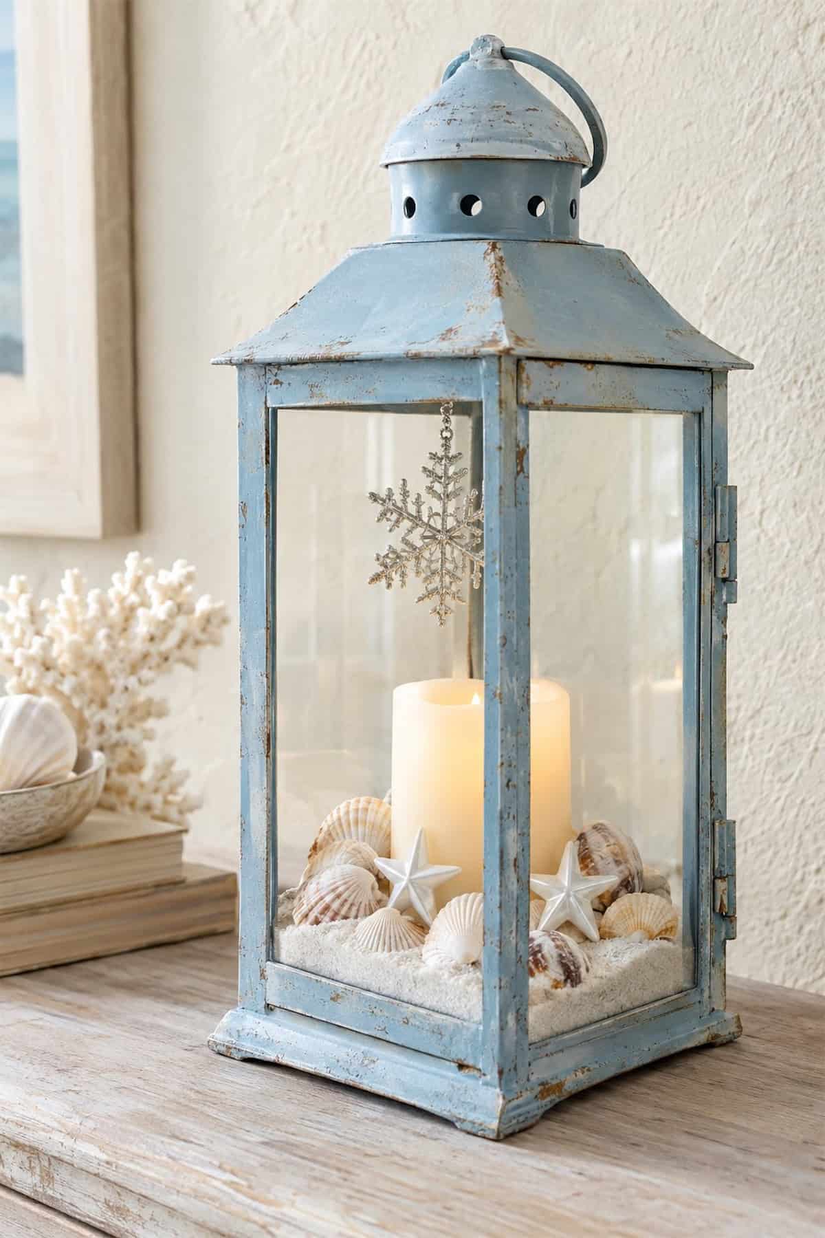 Shells in a Coastal Christmas Lantern