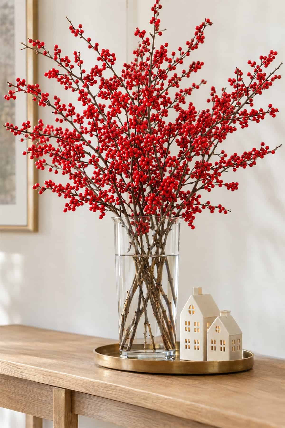 Red Berry Branches for the Christmas Entry Table