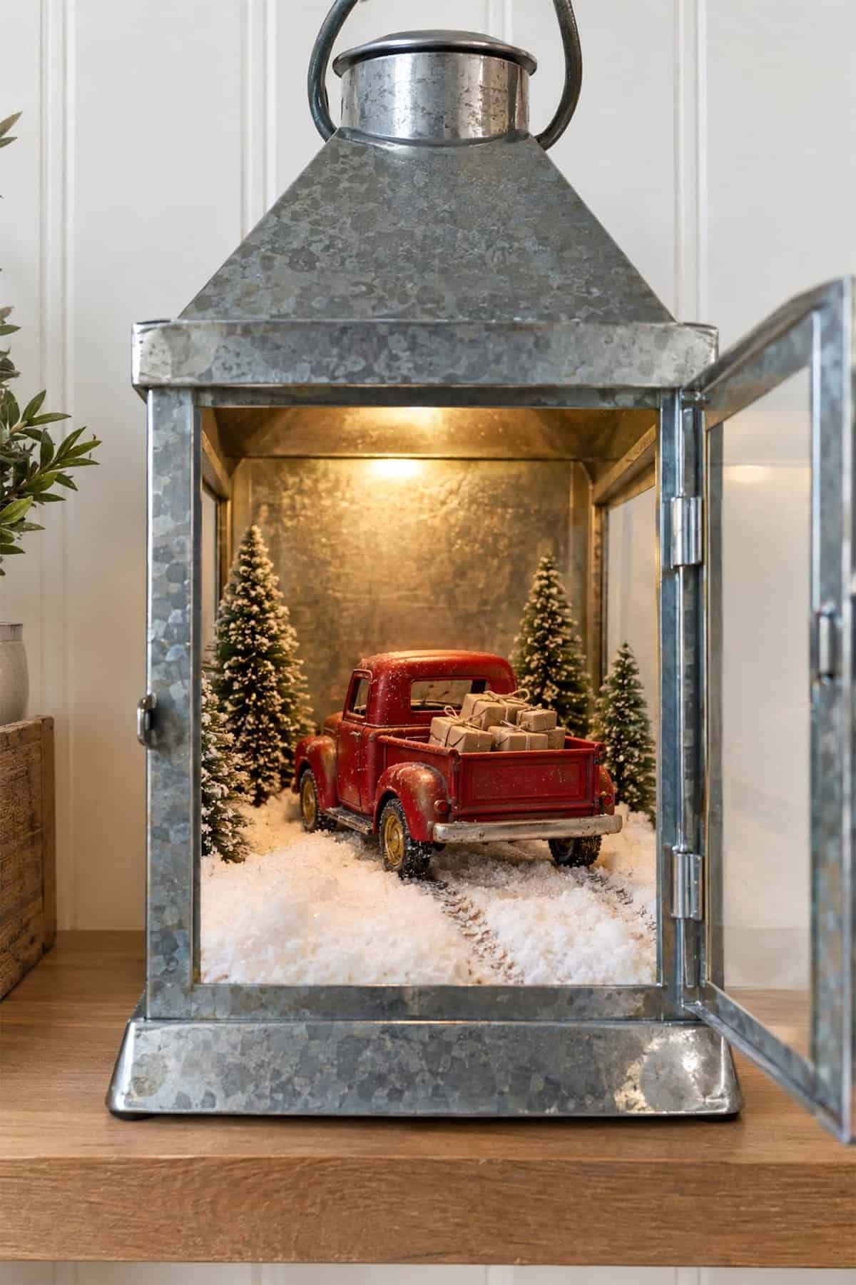 Red Truck Inside a Christmas Lantern