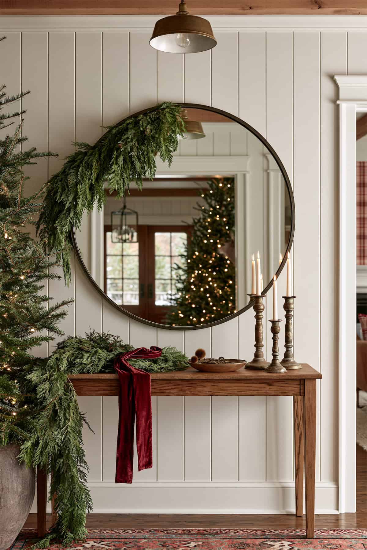 One-Sided Garland Above the Christmas Console