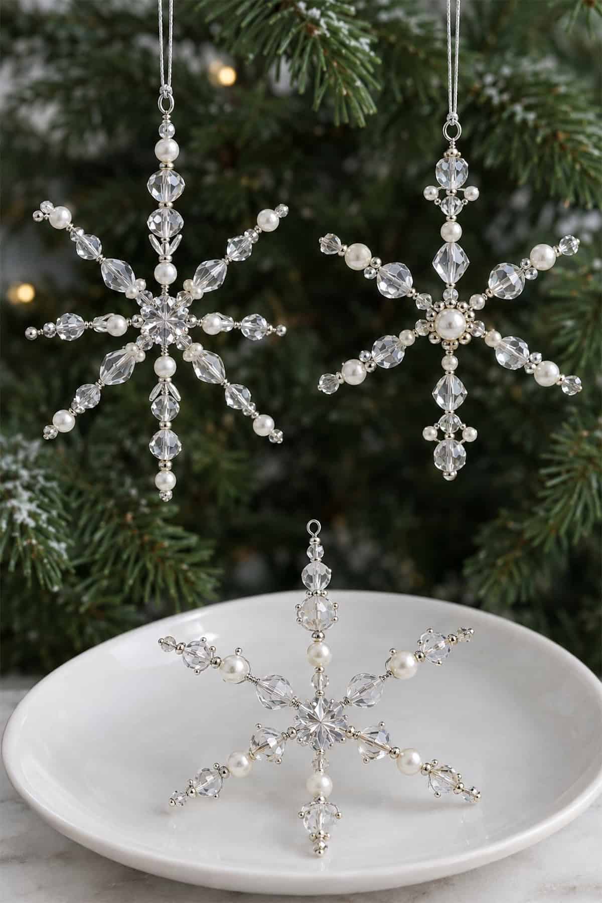 beaded wire snowflake ornaments