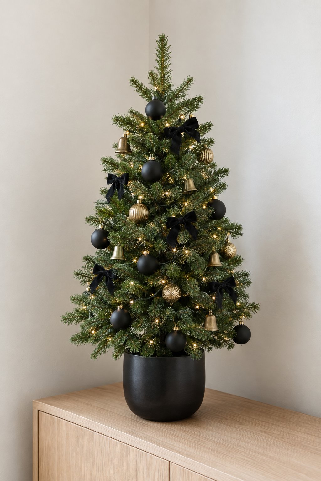 Black Bows on a Gold-Trimmed Tree