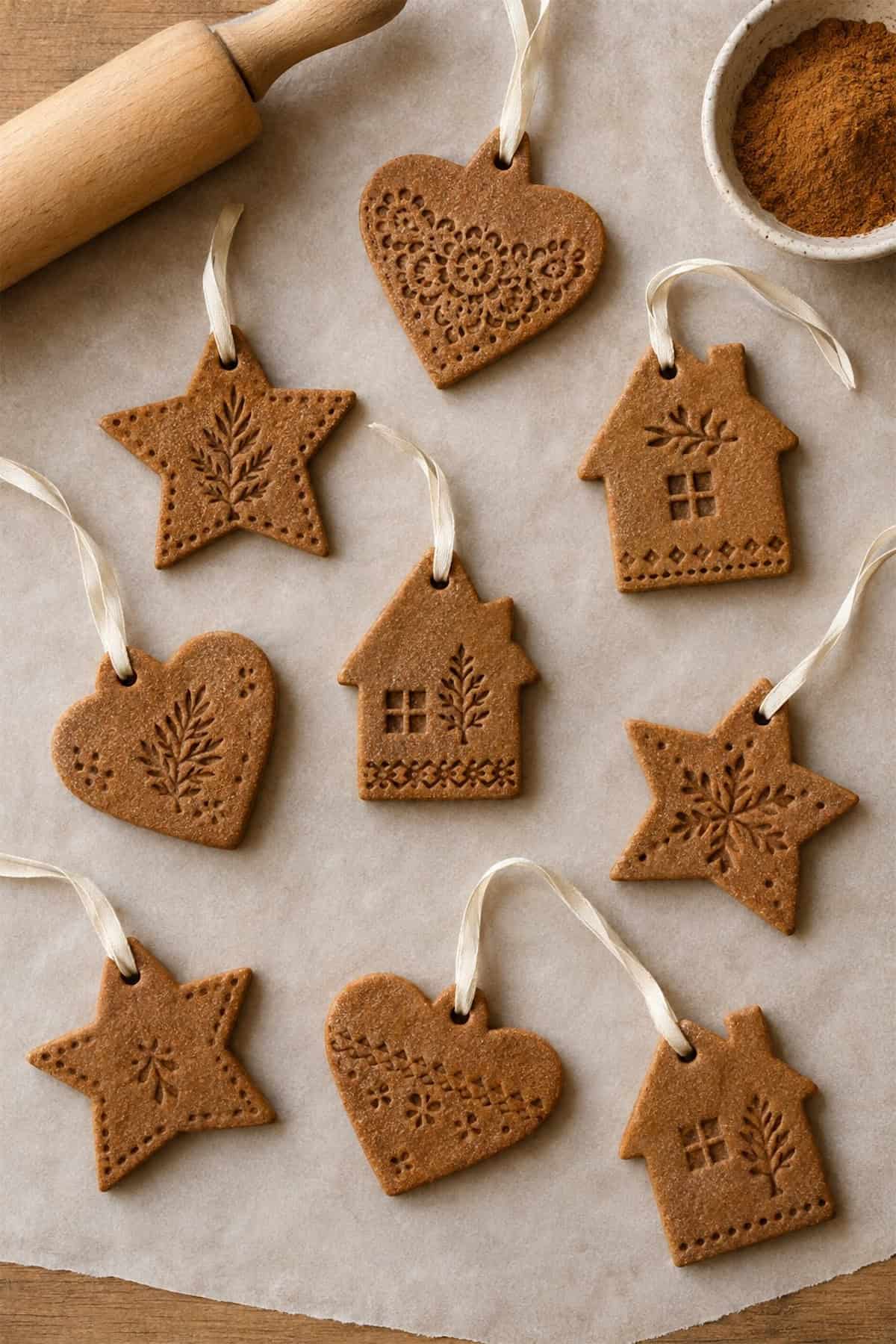carved look cinnamon dough ornaments