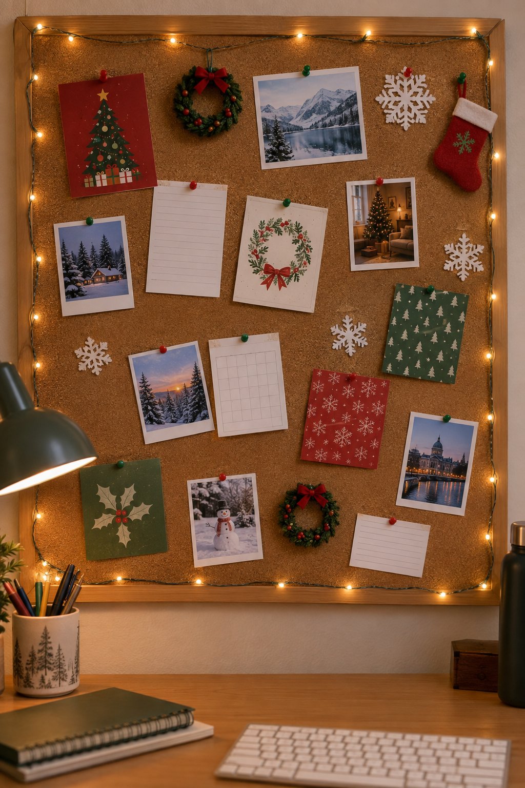 A Christmas Corkboard for the Dorm Desk