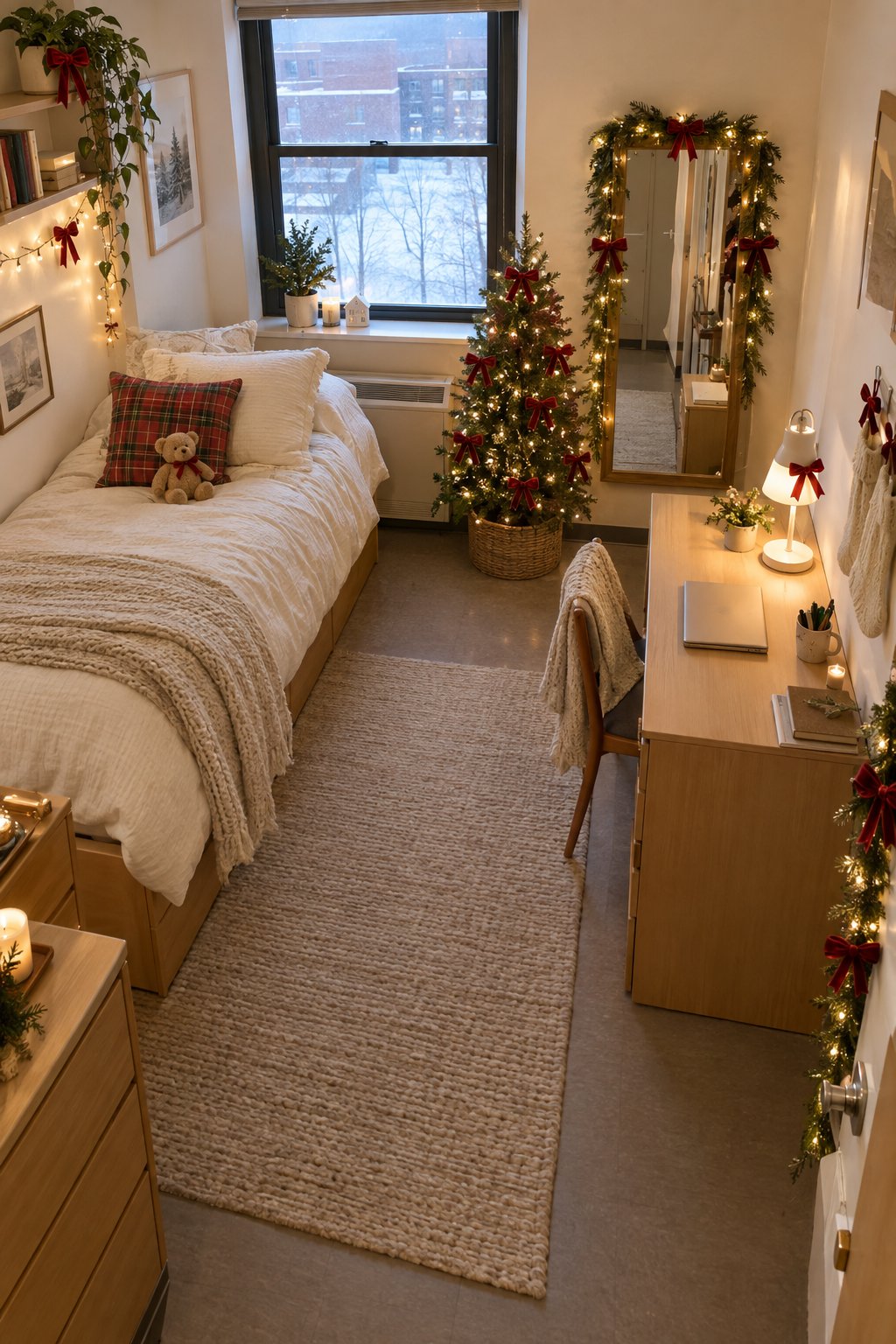 Red Velvet Bows Across the Christmas Dorm