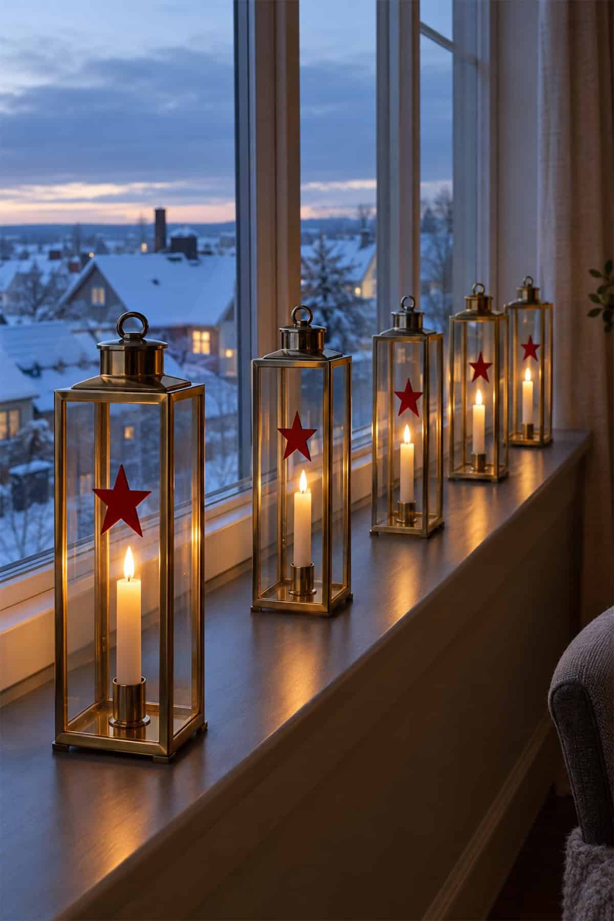 A Window Row of Christmas Lanterns