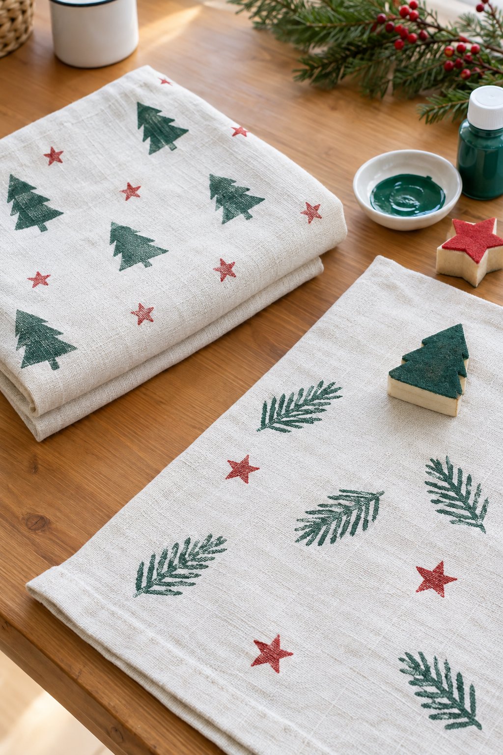 christmas tea towel stamping