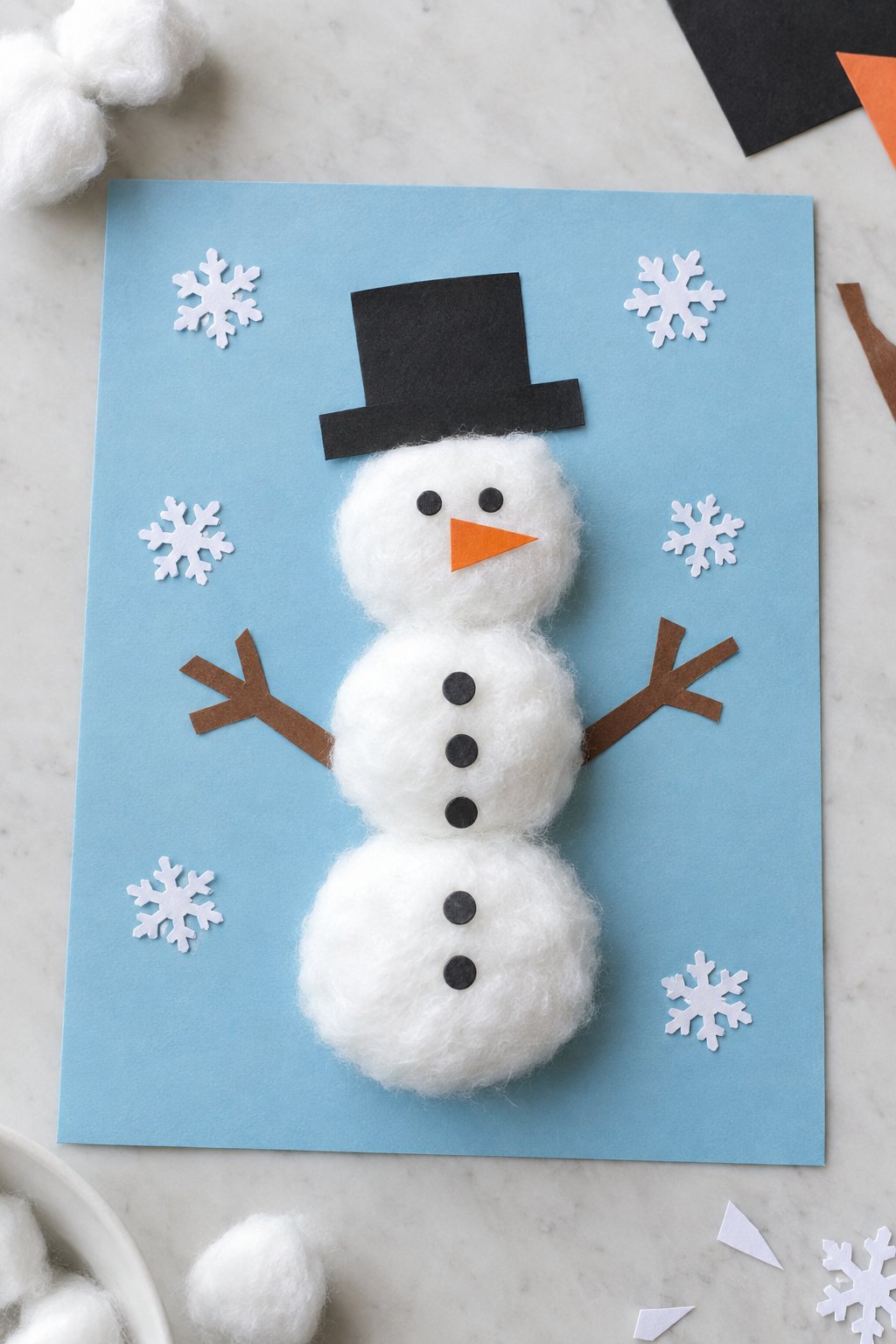 cotton ball snowman picture