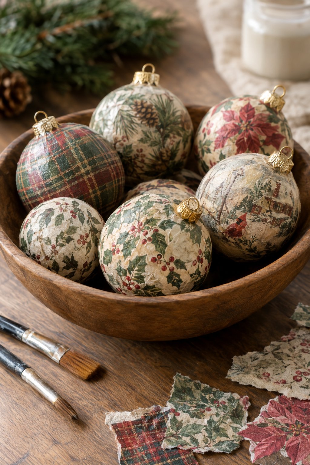 decoupage christmas baubles