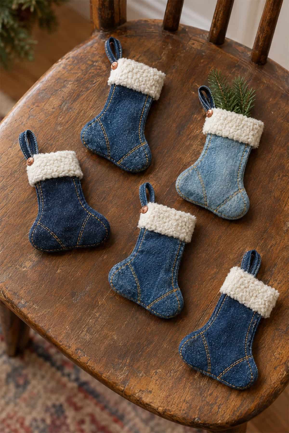 denim pocket christmas ornaments