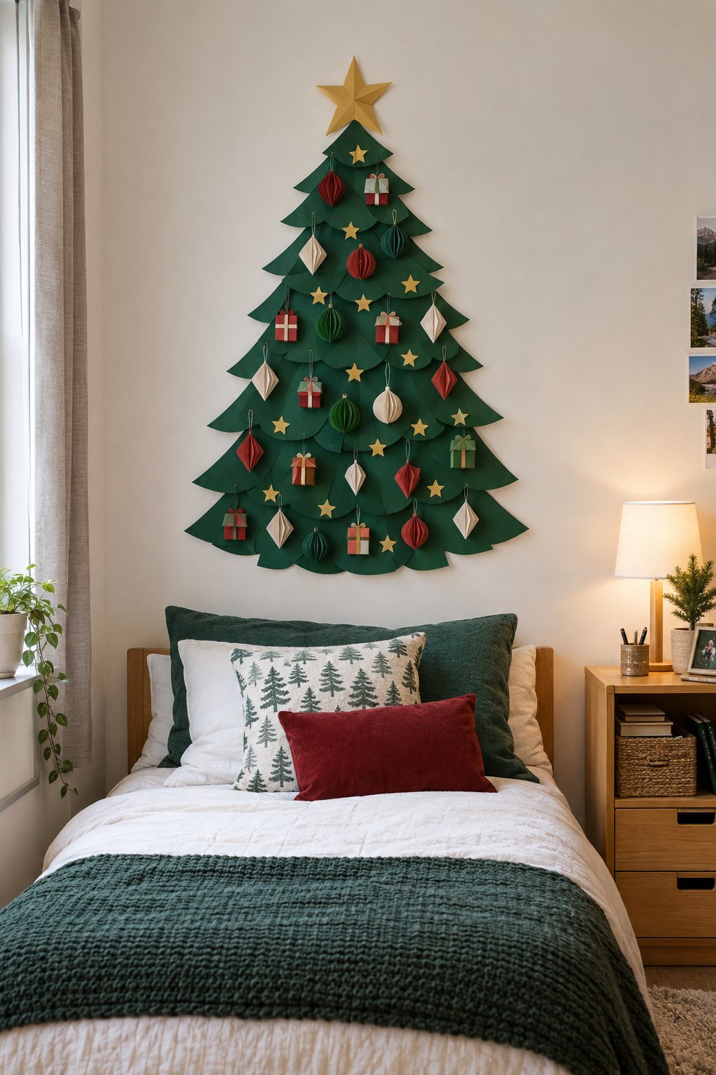 A Paper Christmas Tree Above the Dorm Bed